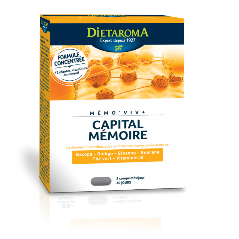 Complément alimentaire au bacopa et au ginkgo. La vitamine B5 contribue à des performances intellectuelles normales. Complément alimentaire au bacopa et au ginkgo. La vitamine B5 contribue à des performances intellectuelles normales.